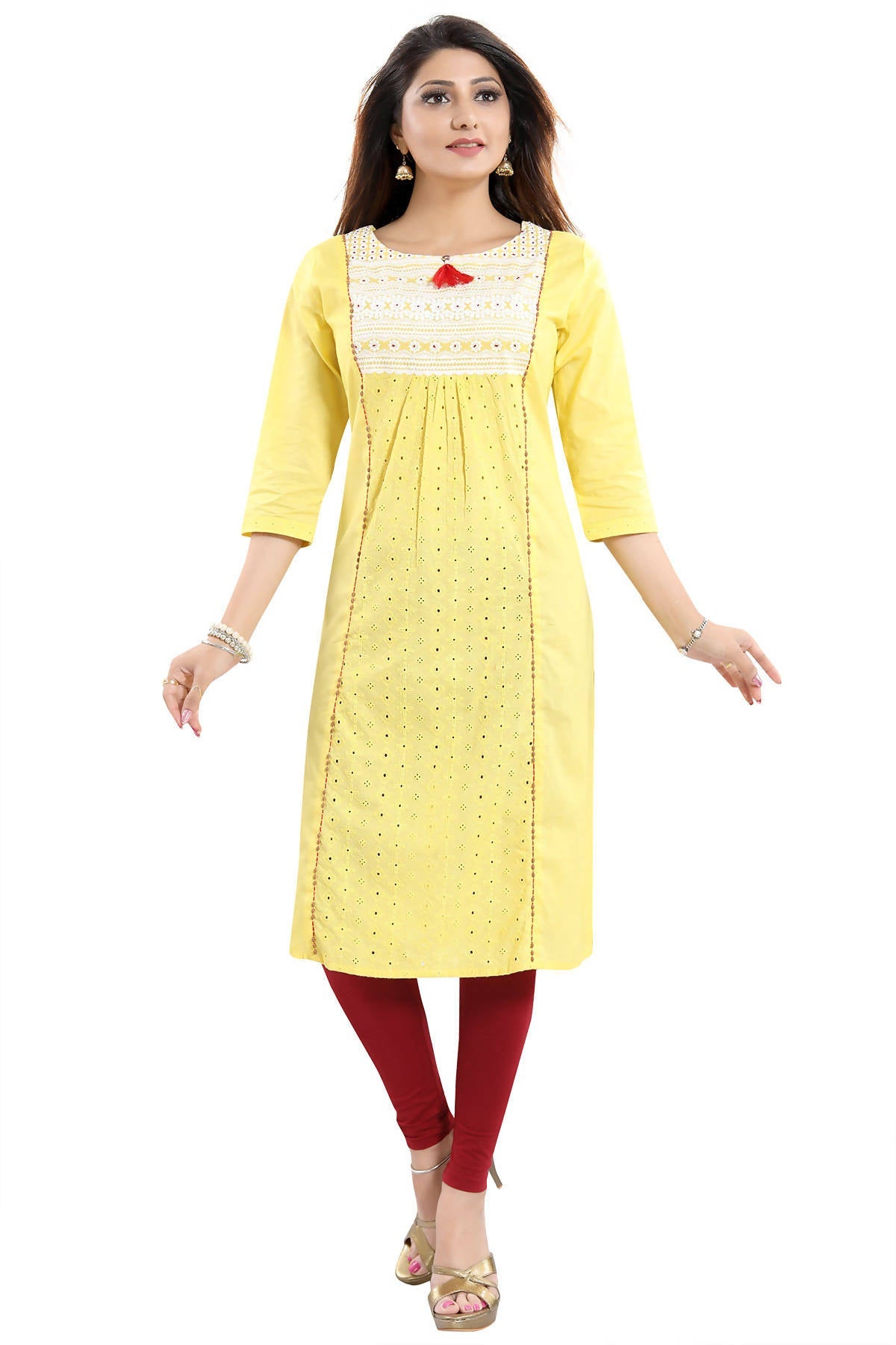 Snehal Creations Vibrant Yellow Cotton Long Chicken Tunic