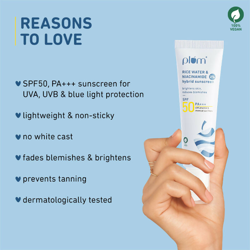 Plum 2% Niacinamide Sunscreen SPF 50 PA+++ UVA/B - Reduces Tan, No White Cast, Dermat Tested 