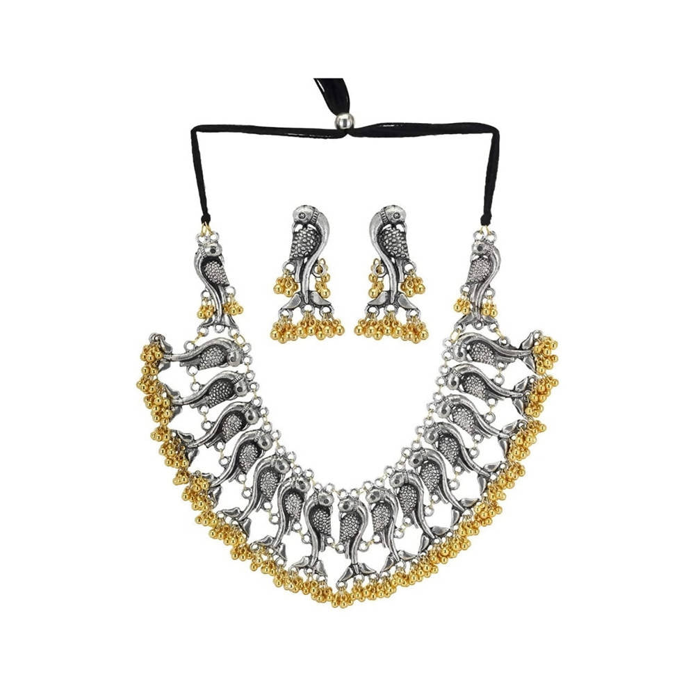 Mominos Fashion Parrot Design Choker Necklace Set With Golden Ghungoo