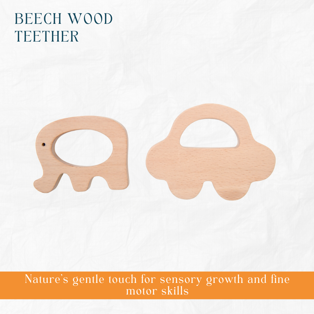 Nesta Toys Newborn Gift Set - Penguin Plush Toy, Wooden Elephant & Car Teether