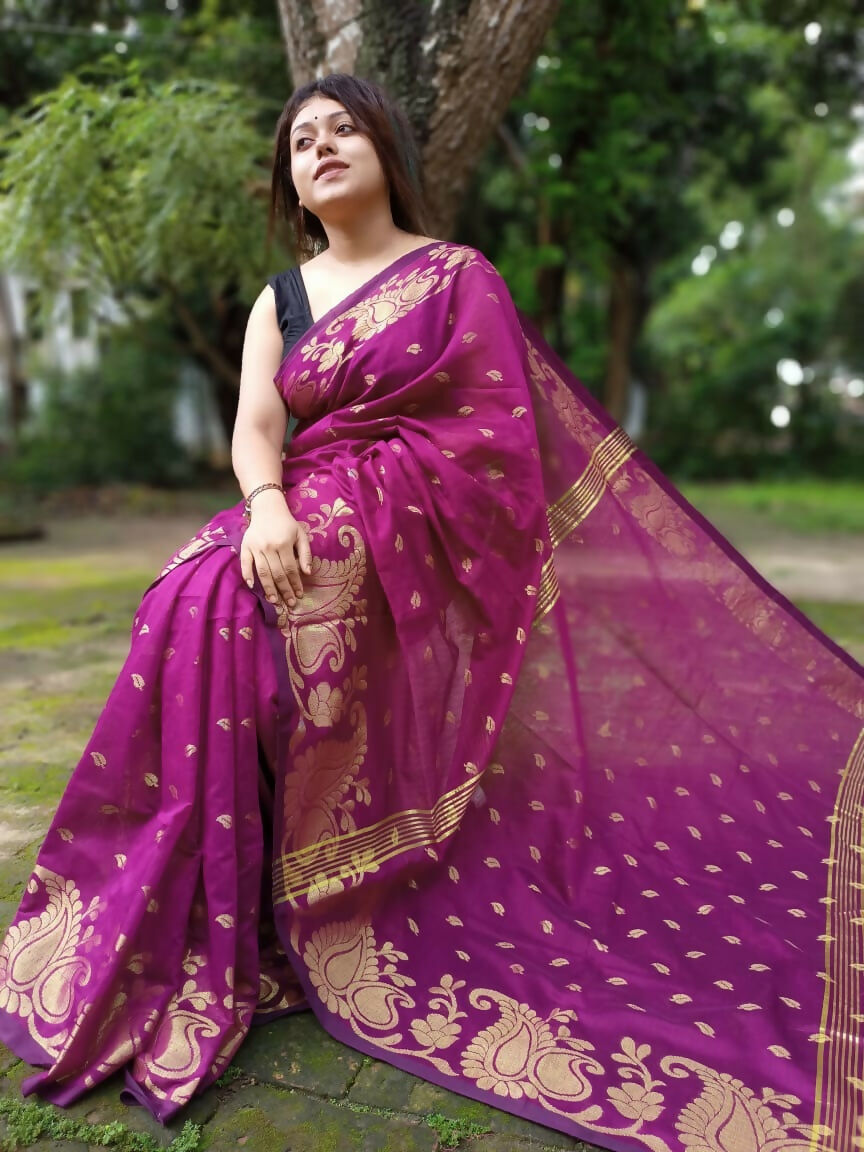 Exclusive Collection Purple Beautiful Cotton Silk Grab2Buy 