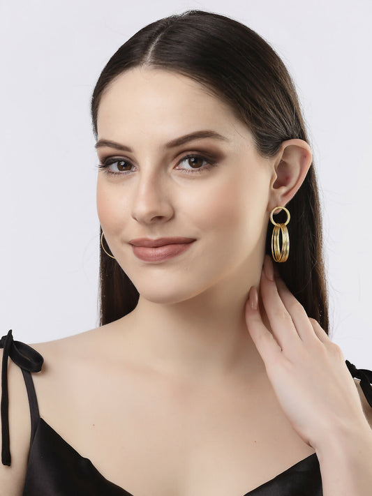 NVR Women Golden Linked Round Circle Attached Drop Earrings - Grab2buy