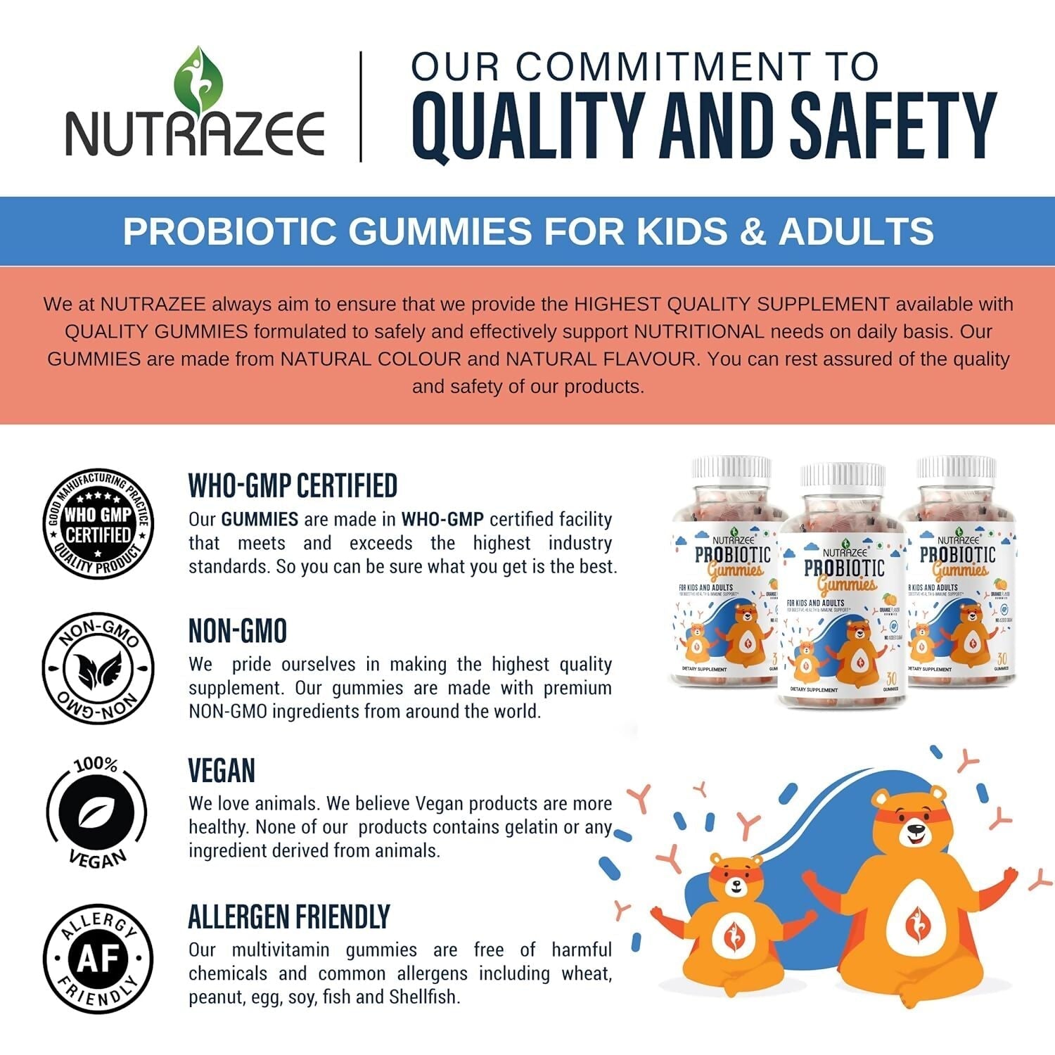Nutrazee Probiotic Gummies For Kids & Adults 