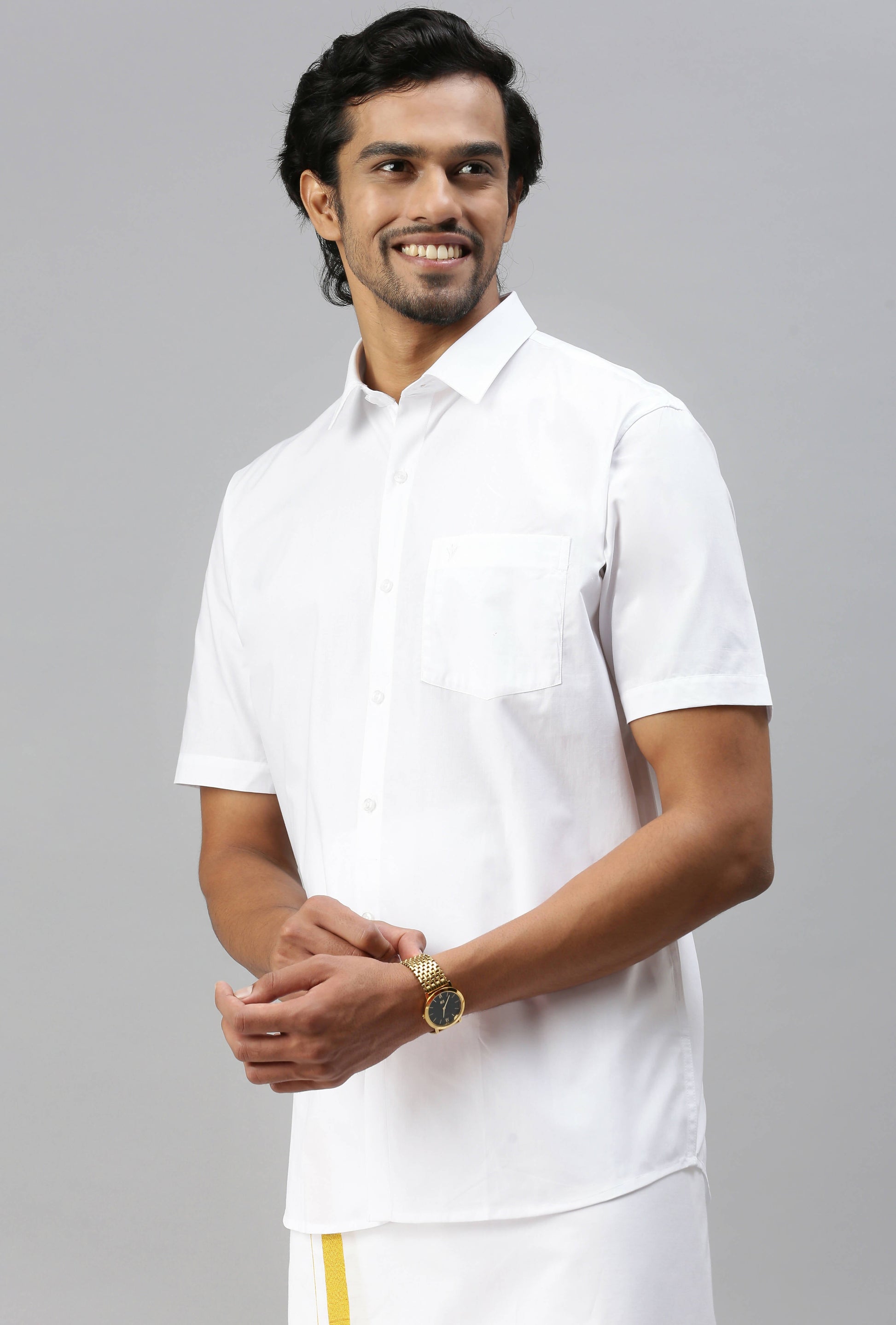Ramraj Cotton Mens Half Sleeve Formal 100 % Cotton White Shirt 