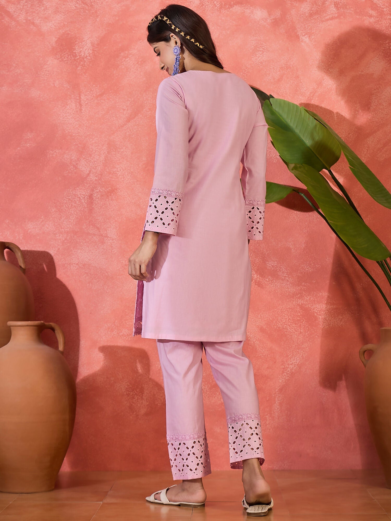 Joban Fashion Embroidery Pink Pure Cotton Cord Set