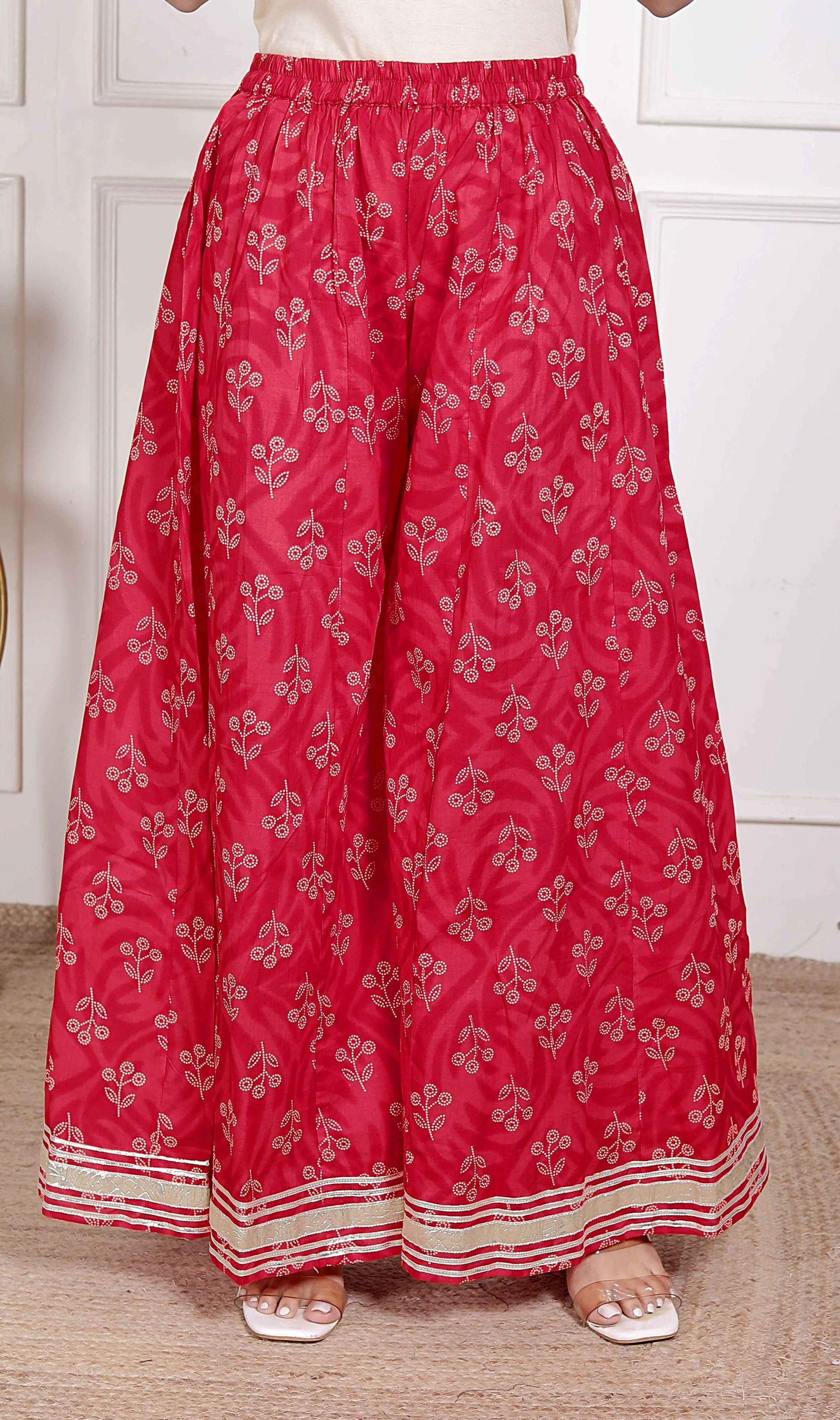 Miravan Women's Red Cotton Gota Work Kurta with Palazzo