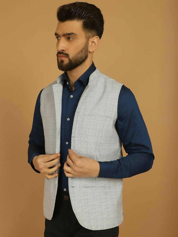Even Apparels Nehru Jacket With Welt Pockets - Blue 