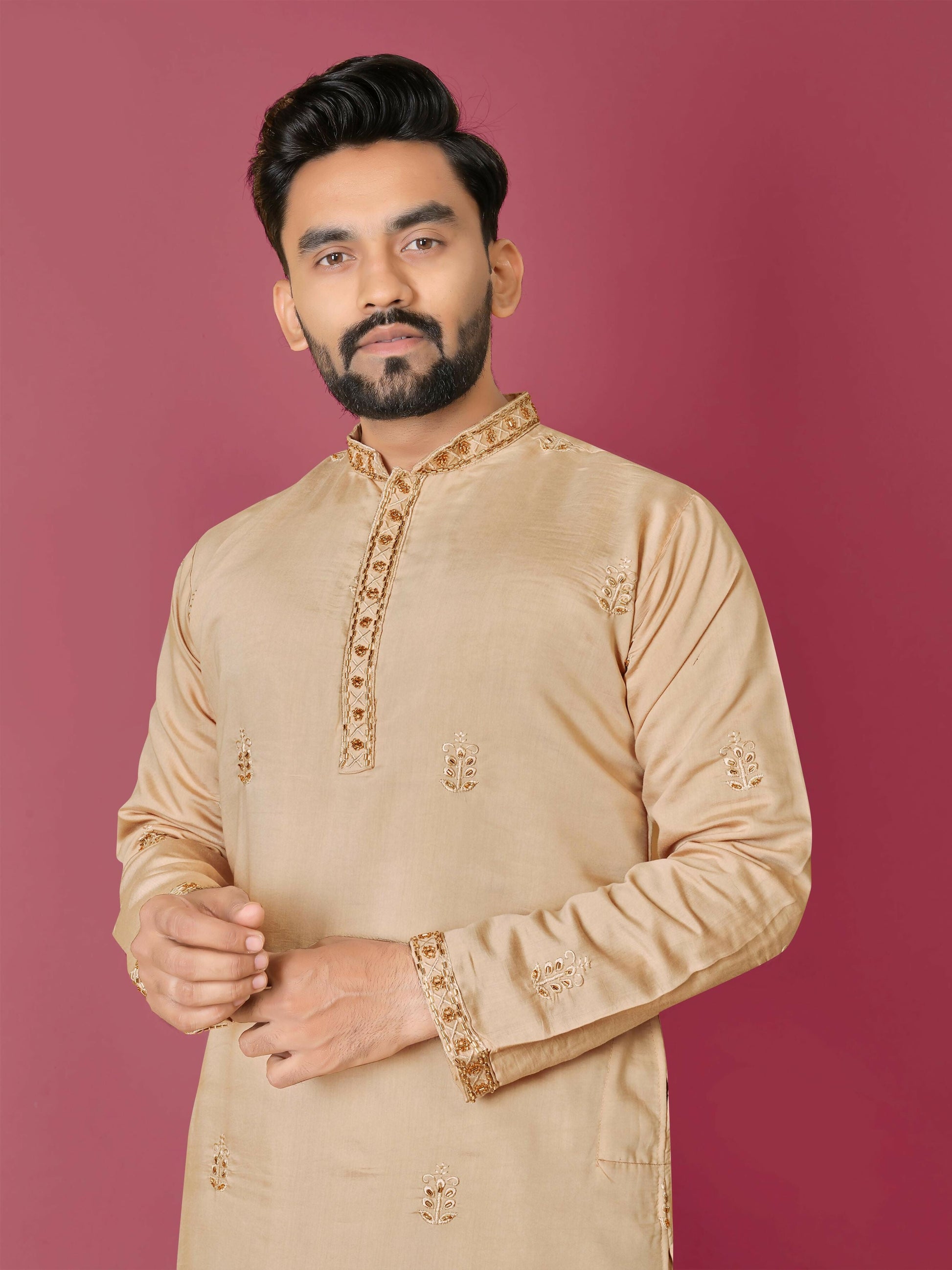 Golden Kurta Pyjama Set for Men by Infinity Export