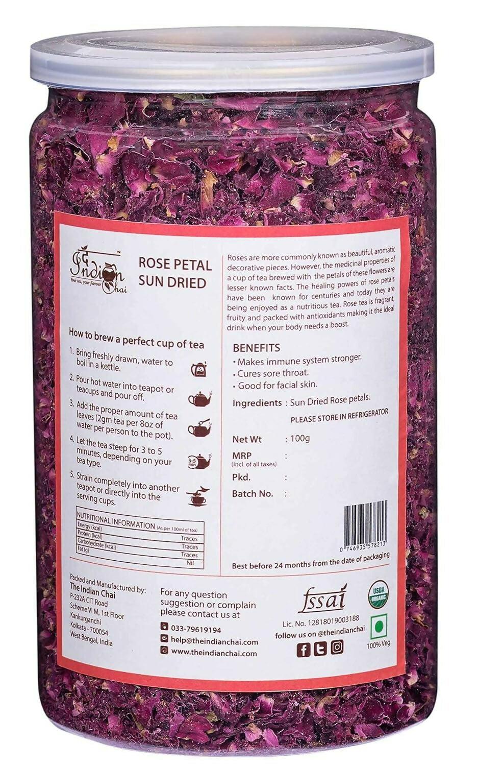 The Indian Chai - Rose Petals Sun Dried Tea 