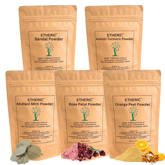 Etheric Face Pack Combo – Sandal, Rose, Orange Peel & Kasturi Turmeric Mask
