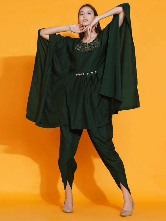 Women Republic Green Kaftan With Hand Embellishment And Dhoti Salwaar - Grab2buy