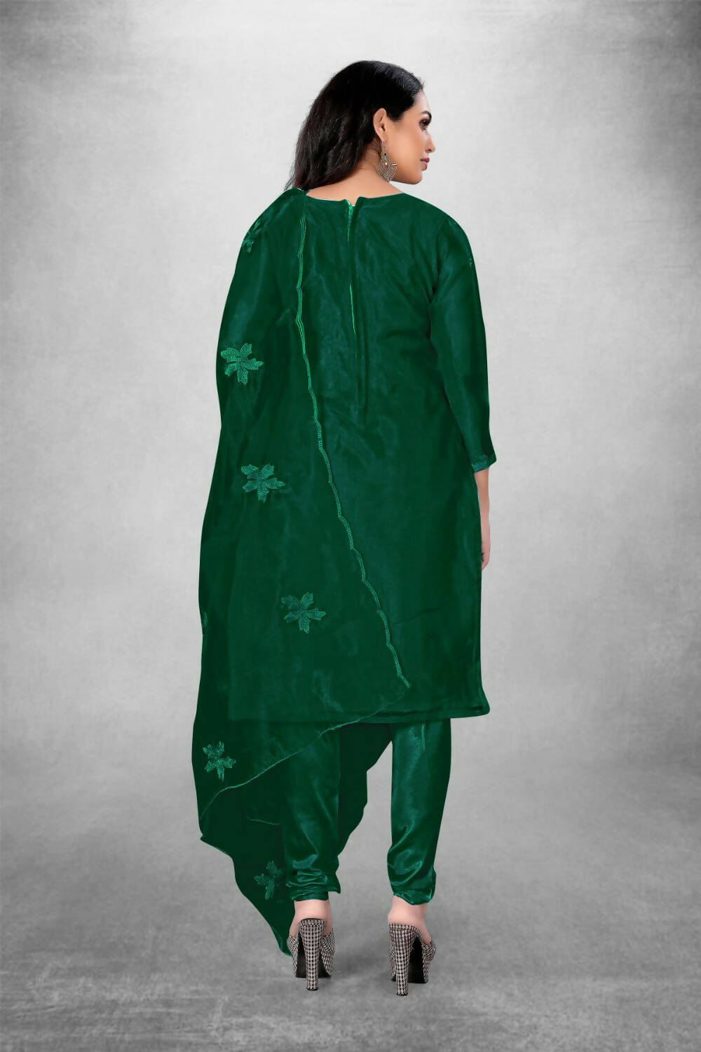 Dark Green Heavy Organza Silk Embroidered Unstitched Dress Material - Amara