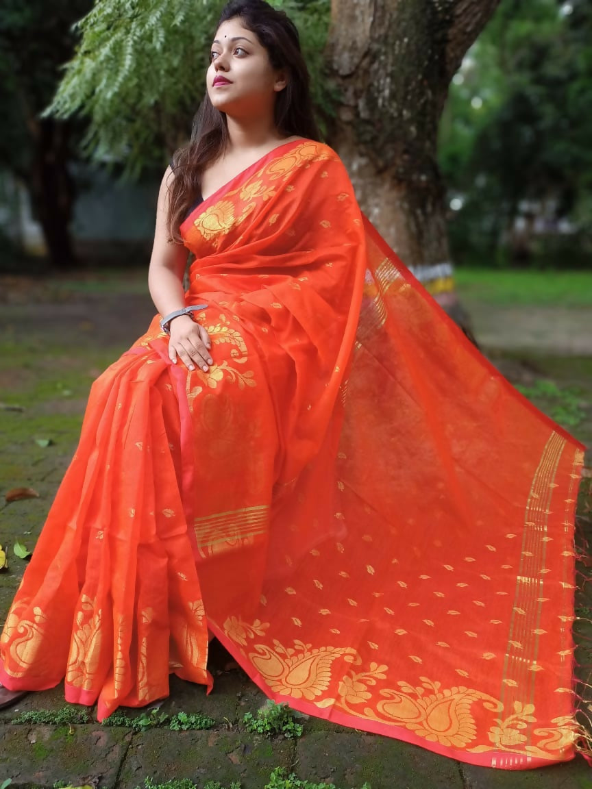 Exclusive Collection Orange Beautiful Cotton Silk Grab2Buy 