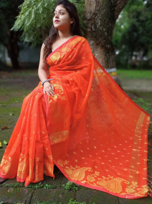 Exclusive Collection Orange Beautiful Cotton Silk Grab2Buy 