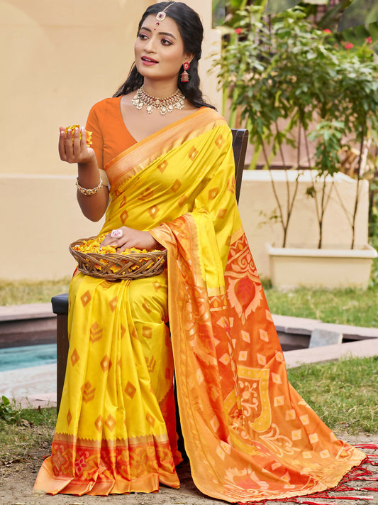 Shree Shyam Fashion Yellow Pochampally Silk Saree