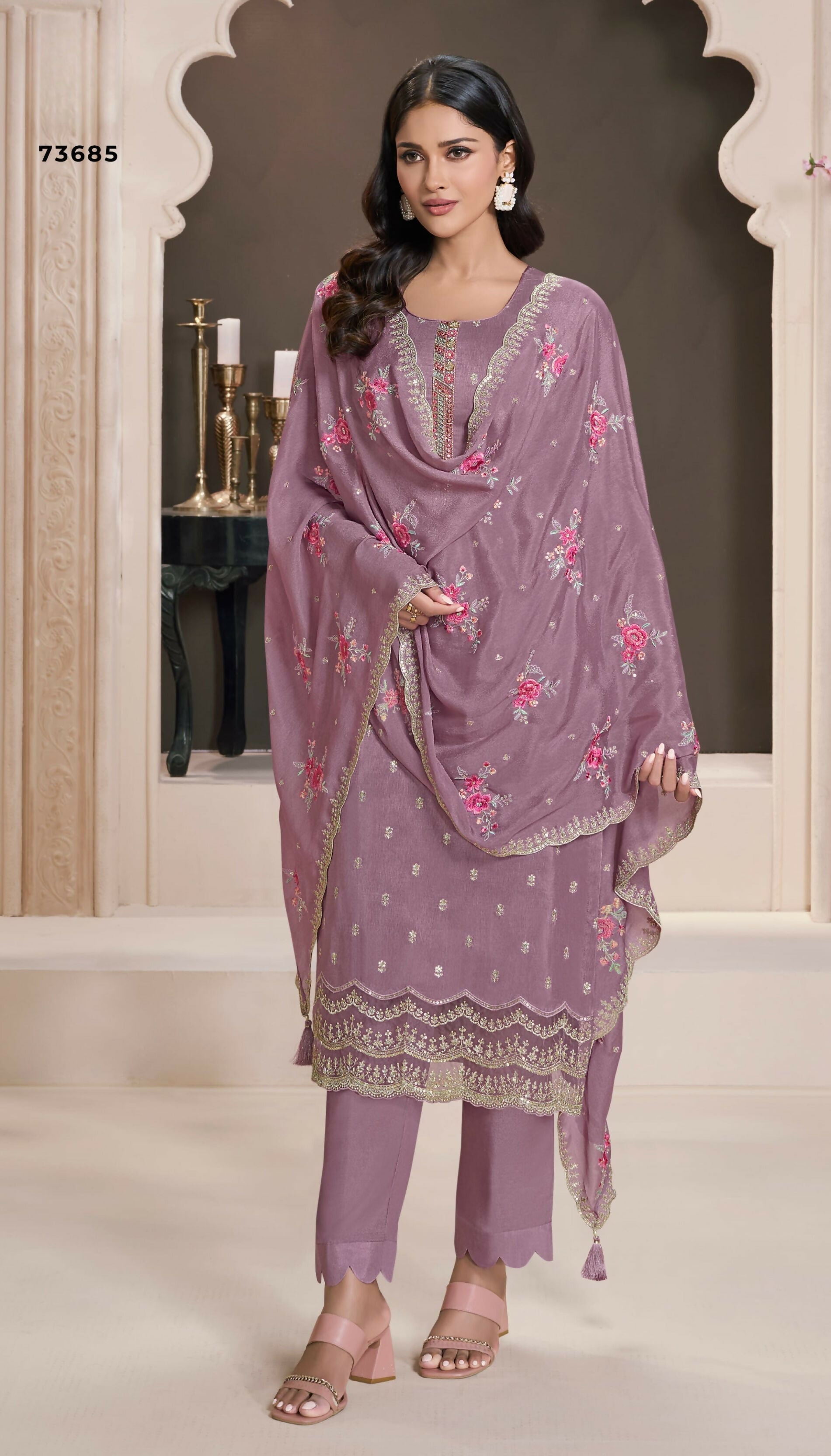 Anaita Purple Silk Embroidered Stitched Salwar Suit