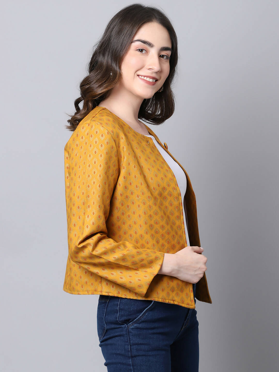 Even Apparels Yellow 100% Viscose Open Front Statement Women's Jacket 