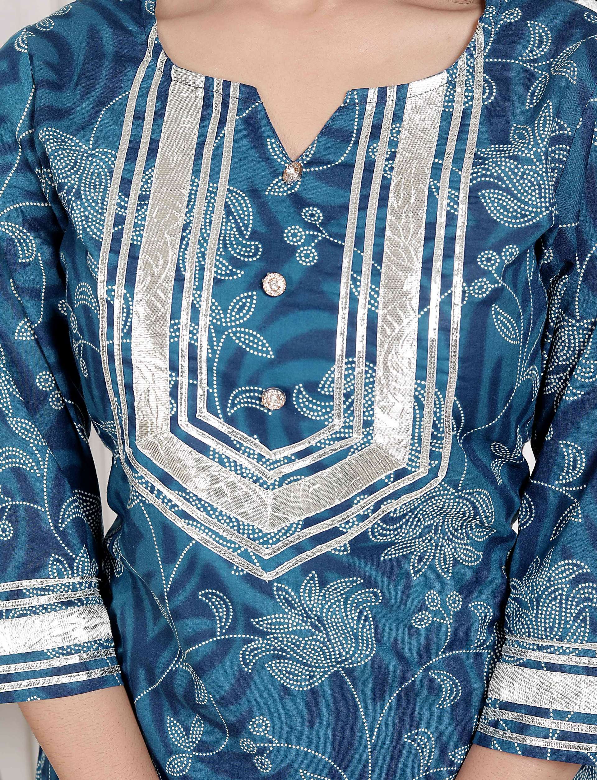 Miravan Women's Gota Patti Cotton Kurta Paired with Palazzo and Dupatta