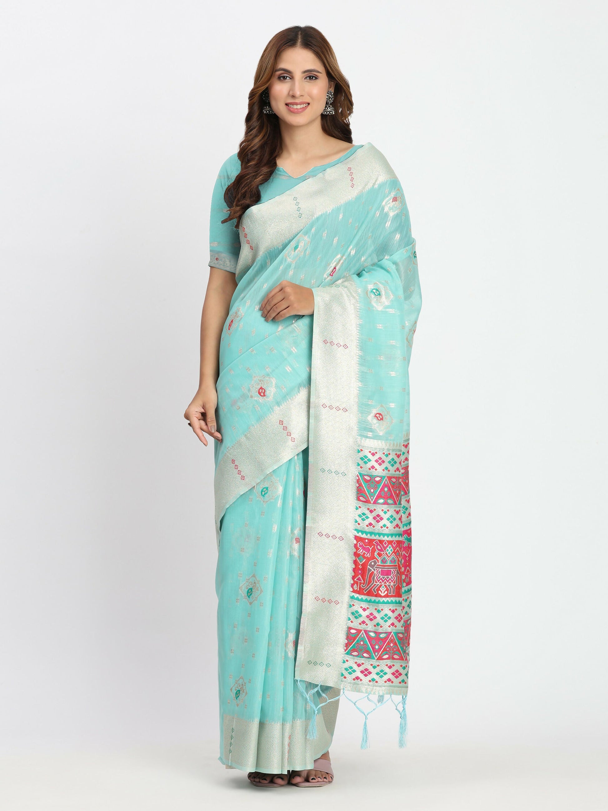 Shree Shyam Fashion Linen Cotton Sea Green Saree