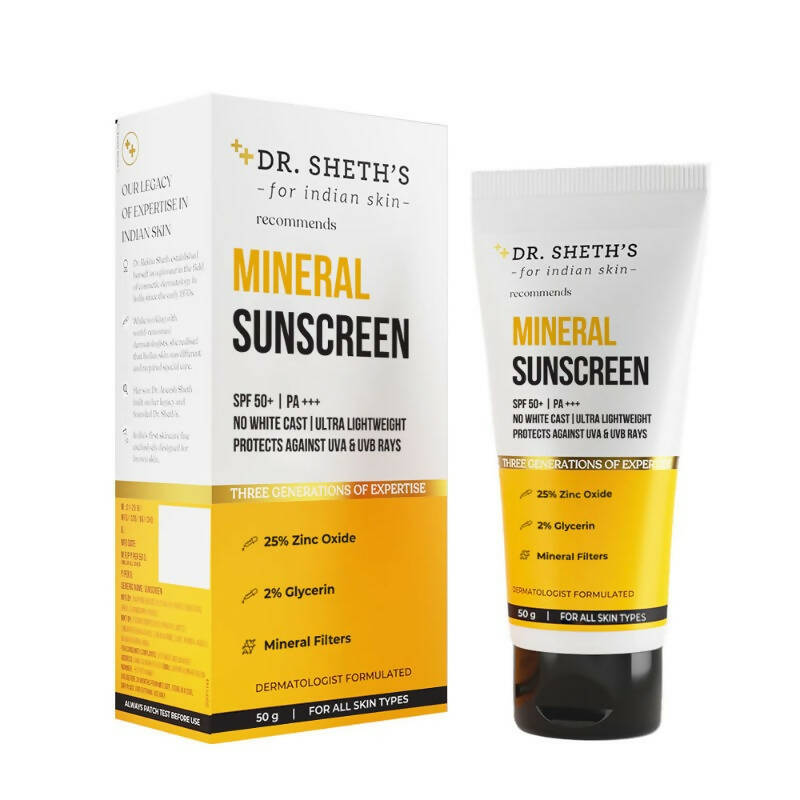 Dr. Sheth's Mineral Sunscreen SPF 50 PA+++, Ultra Lightweight & Non-sticky, For All Skin Types | Grab2Buy