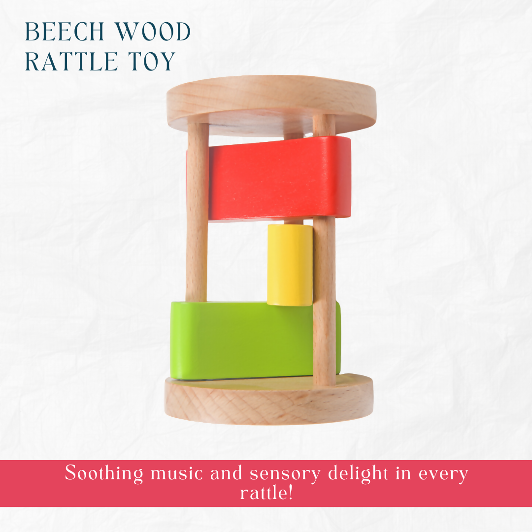 Nesta Toys Newborn Gift Set - Wooden Skwish Rattle, Clacker Rattle and Elephant Teether