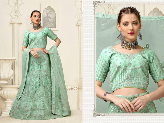 Light Green Net Fancy Zari Embroidered work Lehenga Choli with Dupatta - Heer