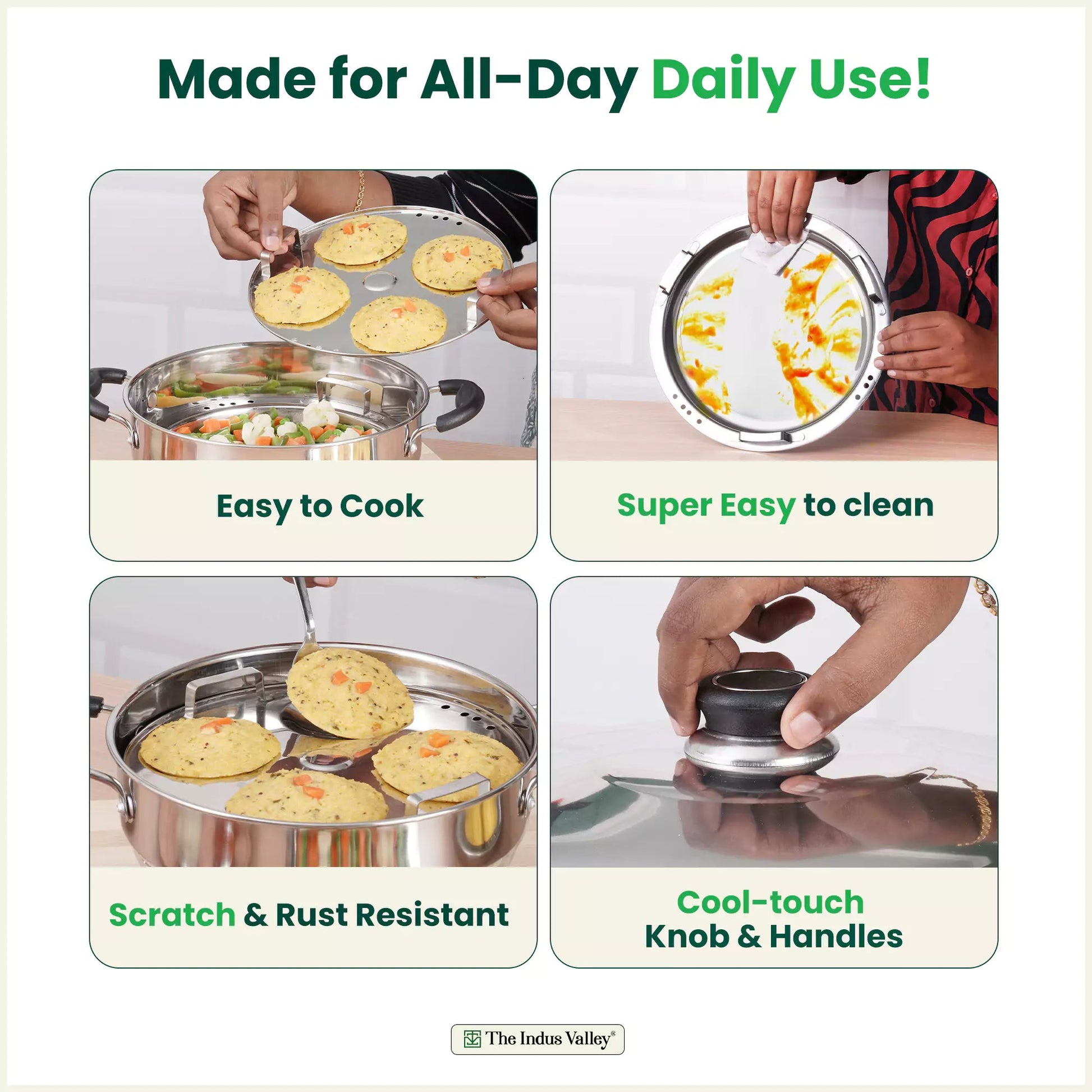 The Indus Valley 8 Pit Tri-Steel Multi Pot Premium Stainless Steel Idli/ Dhokla/ Momo Maker/ Veg Steaming Set, Tri-ply Induction Bottom, 5 Plates, 3L  Grab2Buy The Indus Valley Grab2Buy