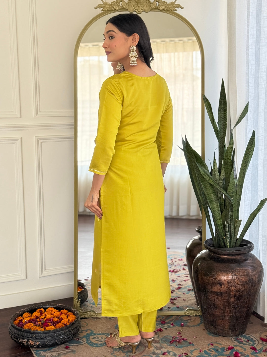 The52 Women's Gorgeous Rayon Embroidery work Straight Kurta with Pant and Dupatta Set 