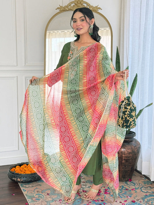 The52 Women's Gorgeous Rayon Embroidery work Straight Kurta with Pant and Dupatta Set | Grab2Buy