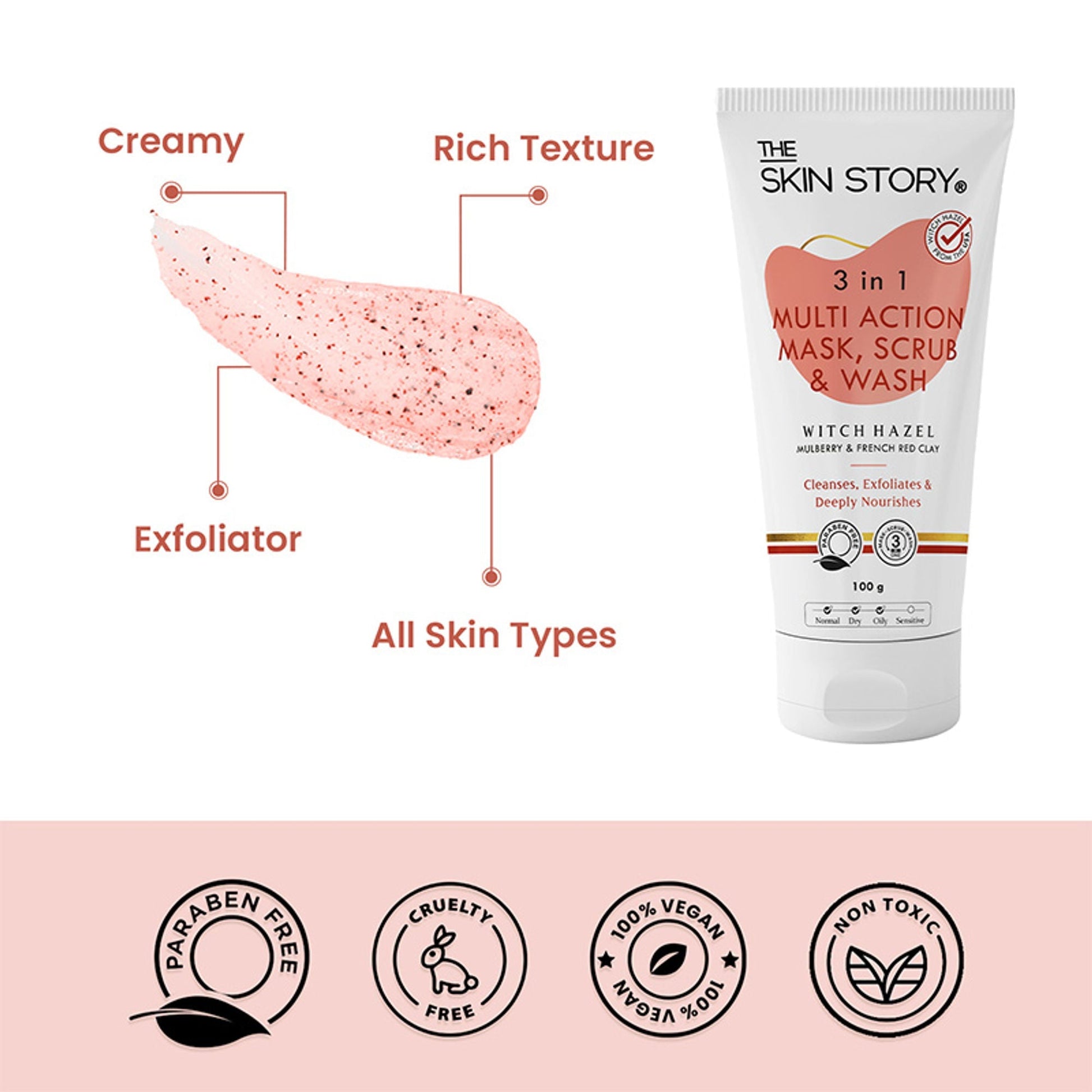 The Skin Story 3 in 1 Multi Action Face Mask, Scrub & Wash For Deeply Cleansed  Grab2Buy The Skin Story Grab2Buy