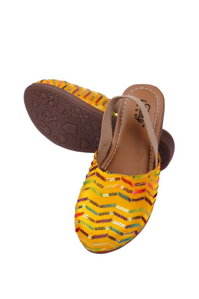 Tiny Bugs Girls Embroidered Strap Ethnic Jutis-Yellow  Grab2Buy Tiny Bugs Grab2Buy