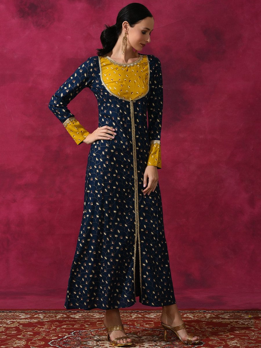 Aks Ethnic Motifs Printed Zari Anarkali Kurta