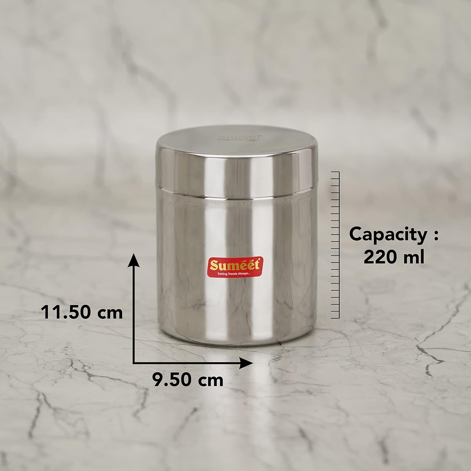 Sumeet Stainless Steel Small Canisters/Jars/Ubha Dabba/Storage Containers set of 6Pcs, 750 ML Capacity Each