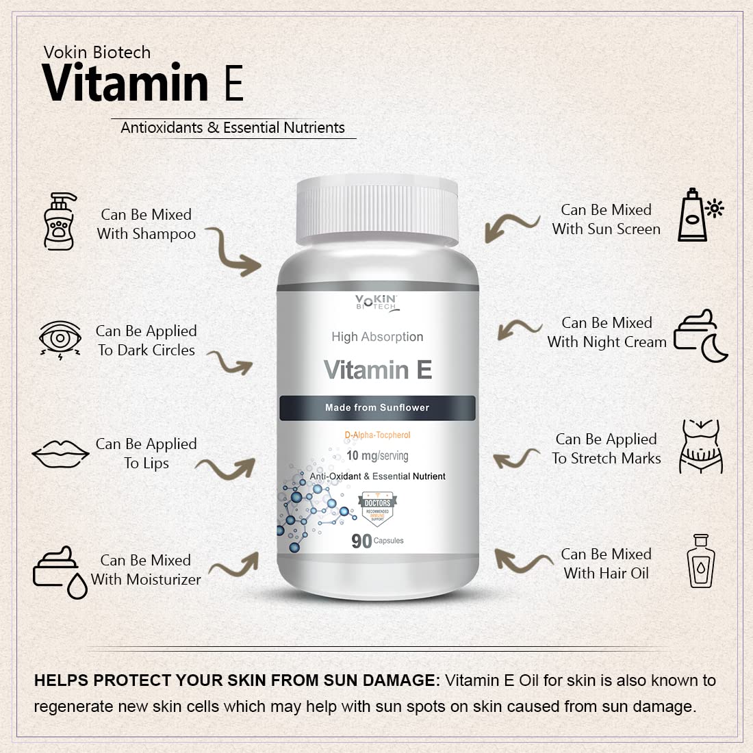 Vokin Biotech Natural Vitamin E from Sunflower - D-Alpha-Tocpherol - 10mg  Grab2Buy Vokin Biotech Grab2Buy