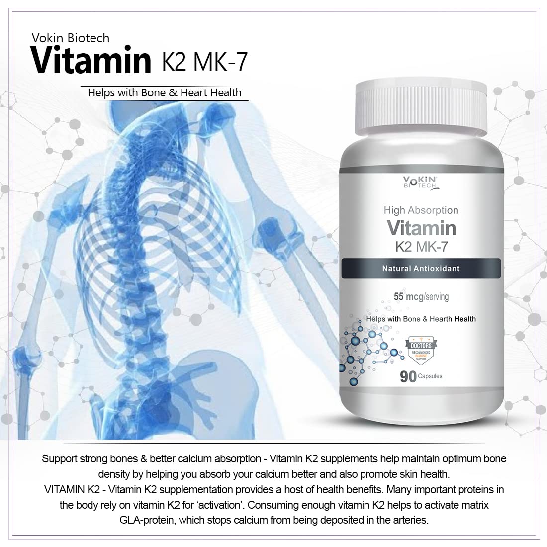 Vokin Biotech Vitamin K2 MK-7- Support Bone & Heart Health - 55mc Capsules  Grab2Buy Vokin Biotech Grab2Buy