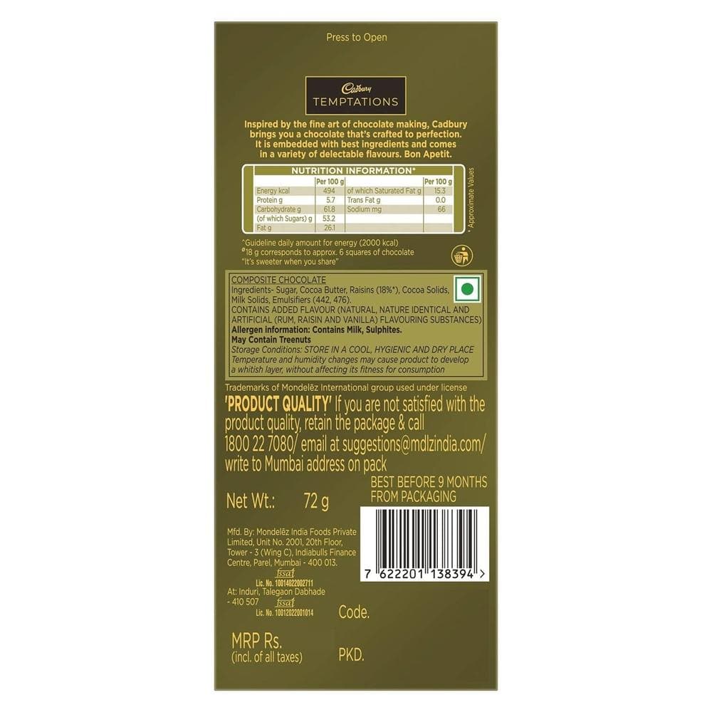 Cadbury Temptation Rum and Raisin Chocolate, 70 g  Grab2Buy Cadbury Grab2Buy