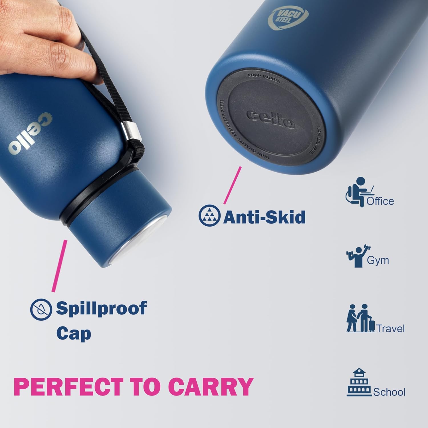 CELLO Duro Kent Insulated Stainless Steel Flask Water Bottle for Daily Use 750 ml, Dark Blue
