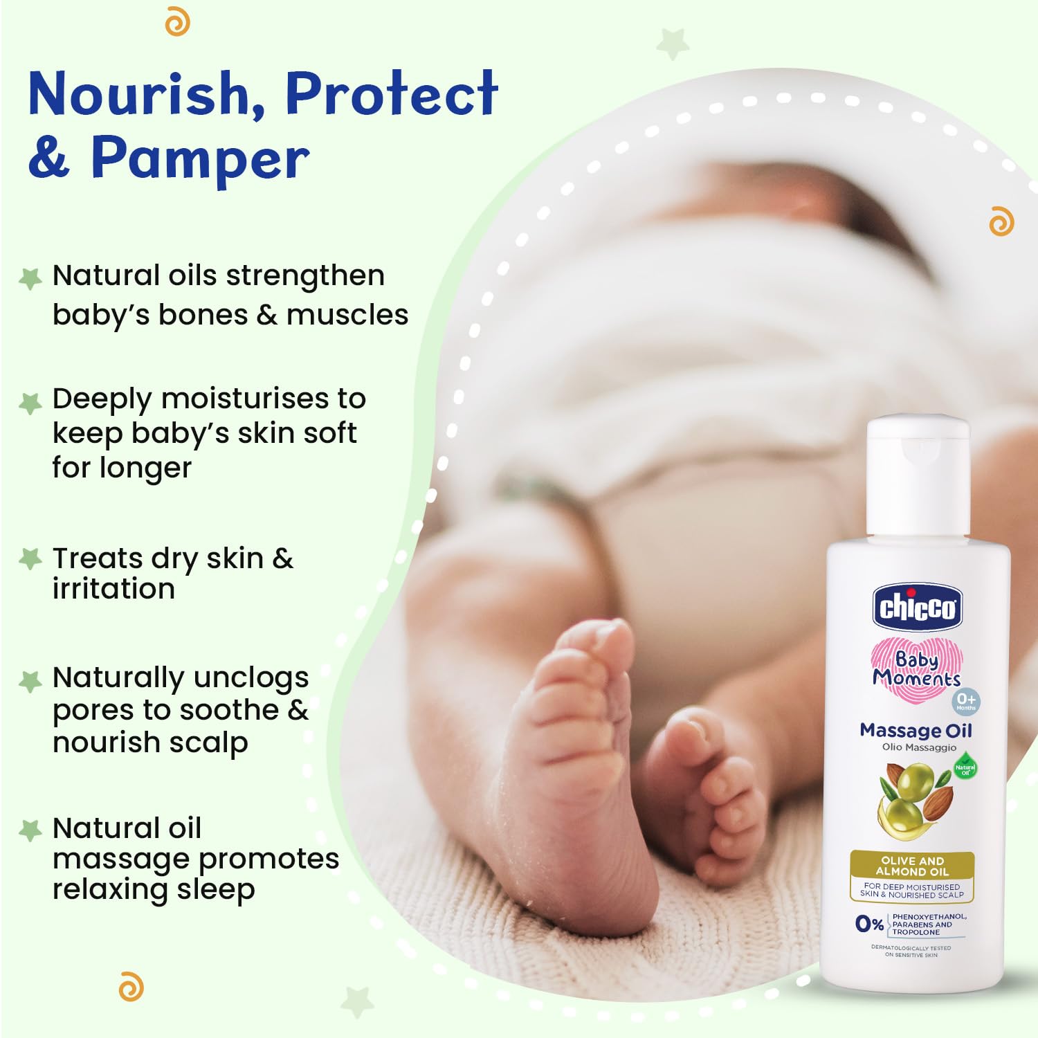 Chicco Baby Moments Massage Oil For Moisturised Skin, Nourished Hair & Scalp 