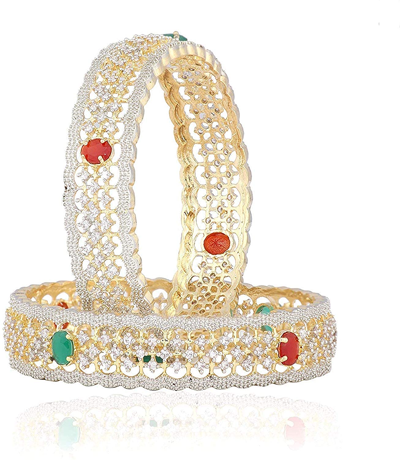 Gold-Polished Alloy American Diamond Broad Multi Bangle Set - The Pari 
