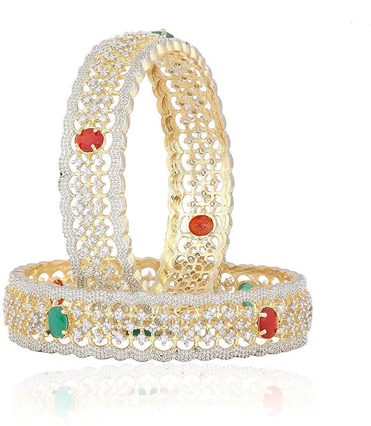 Gold-Polished Alloy American Diamond Broad Multi Bangle Set - The Pari 