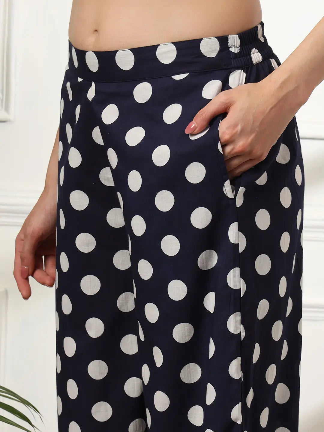 Yufta Blue Cotton Polka Dot Waistcoat Co-Ord 