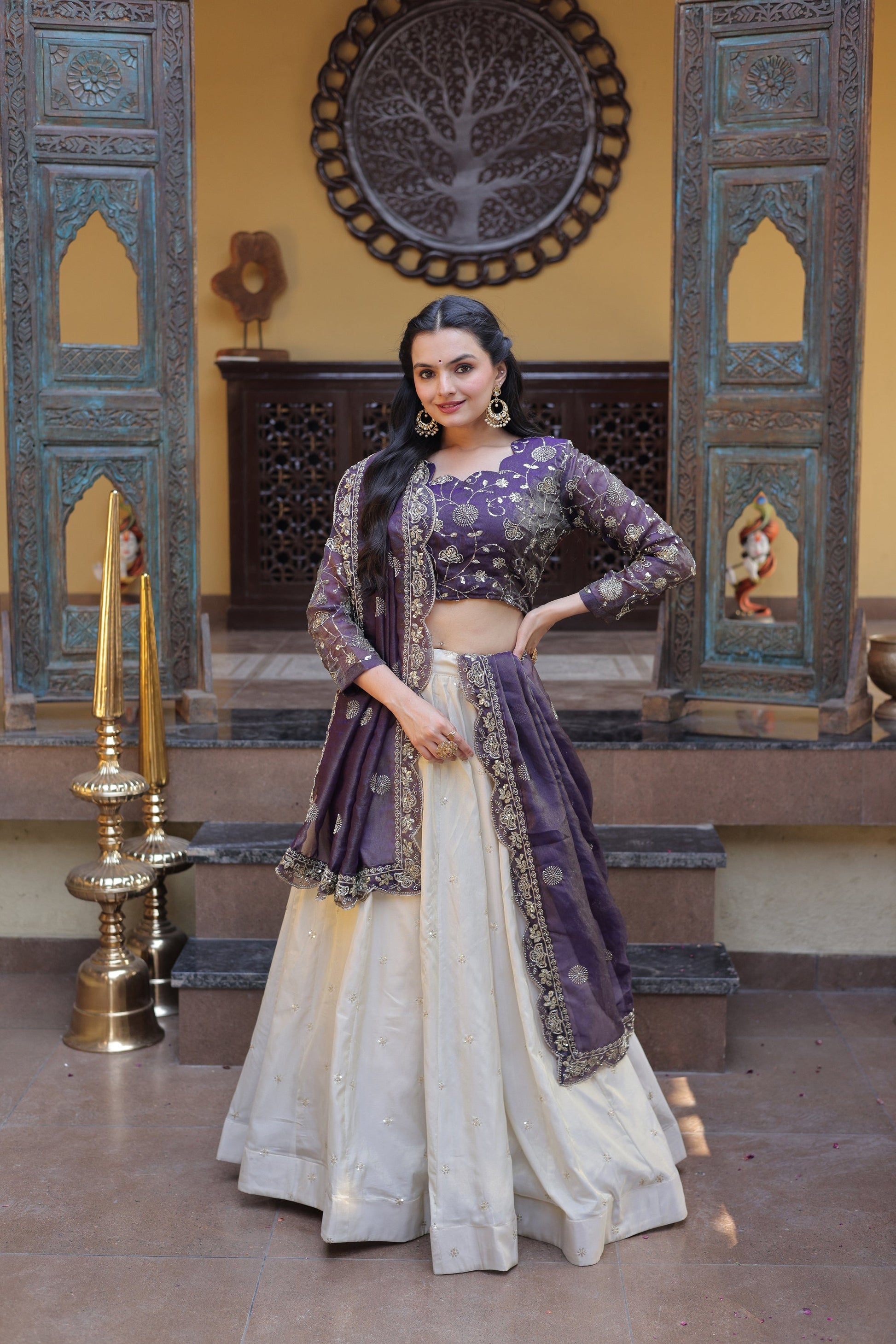 Lorenvalley Fashion Purple Cosmos Fabrics with Zari & Sequins Embroidered work Lehenga Choli with Dupatta