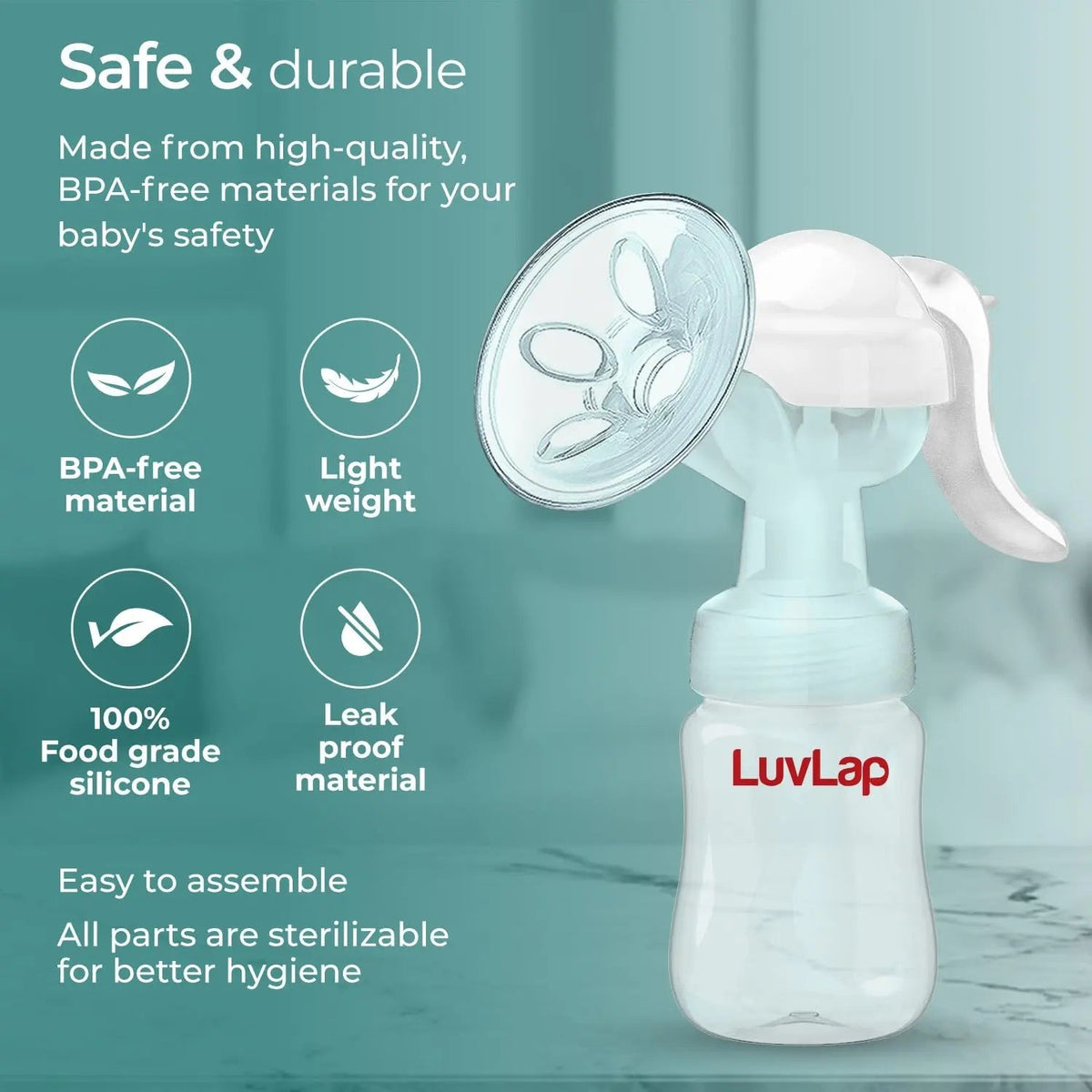 Manual Breast Pump, 3 Level Suction Adjustment, Easy Massage Cushion & Ergonomic Handle for Easy & Painless Breast Milk Expression, 2pcs Breast Pads free, Soft & Gentle, BPA Free | Hanscure