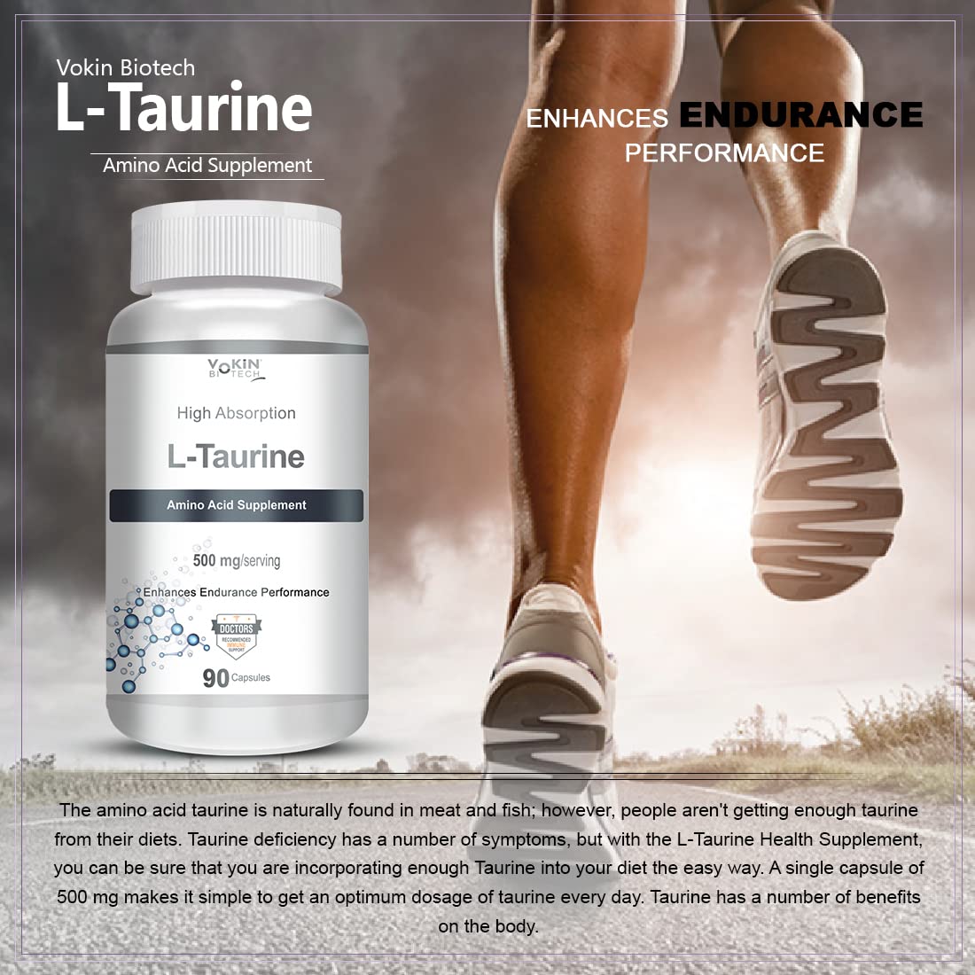 Vokin biotech L-Taurine - Amino Acid Supplement - 500mg  Grab2Buy Vokin Biotech Grab2Buy