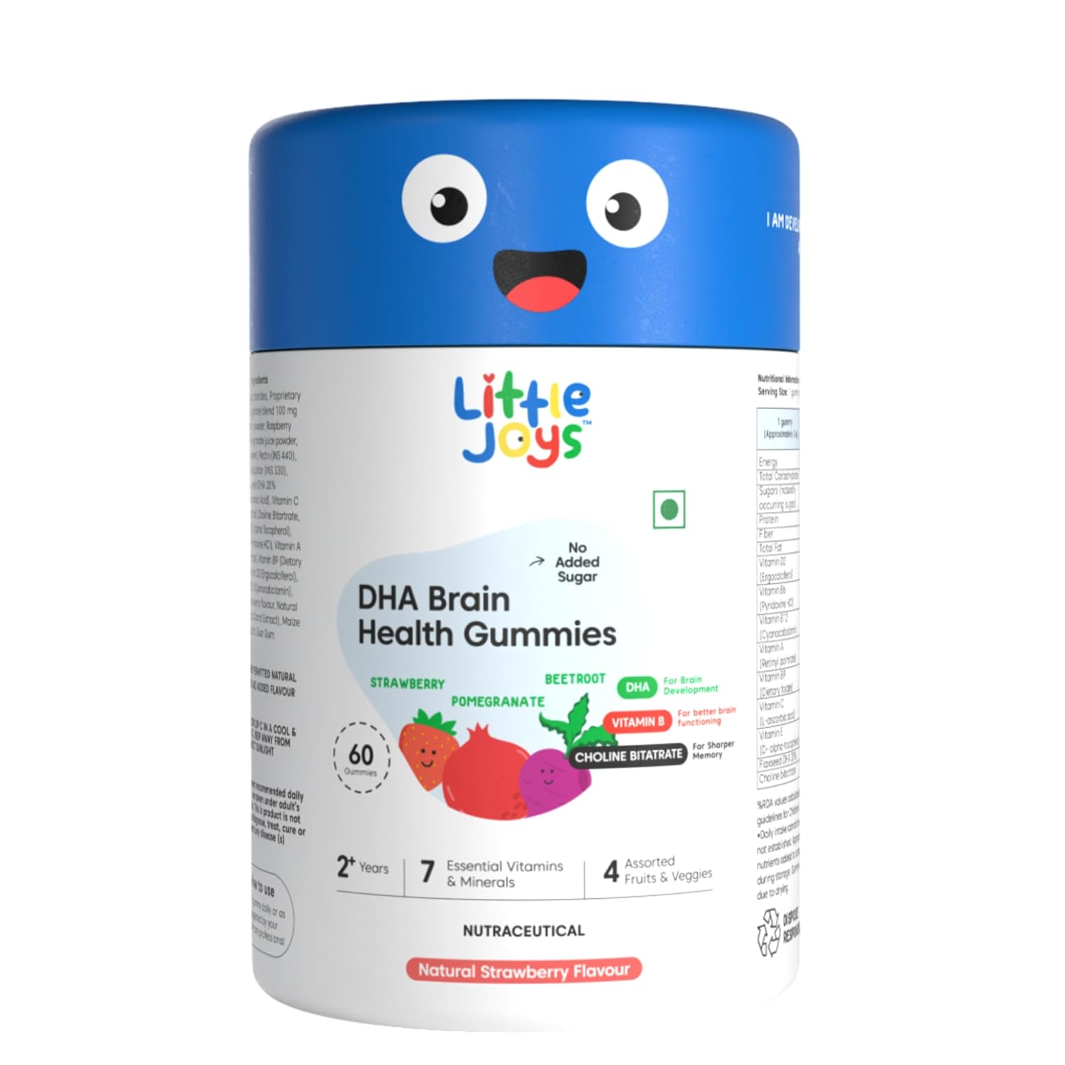 Little Joys DHA Brain Health Gummies for Kids (2-6 yrs)-No Added Sugar|Strawberry Flavor 