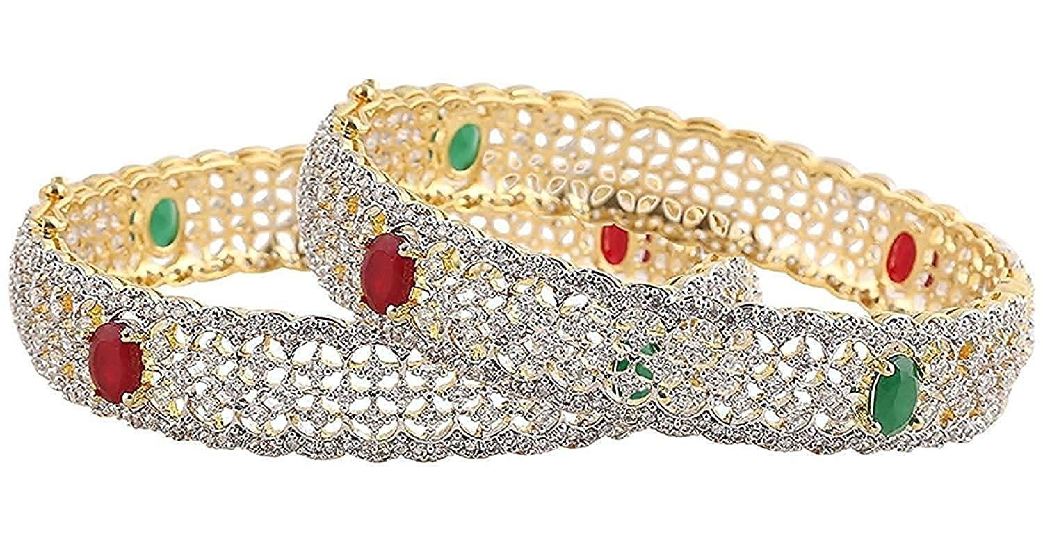 Gold-Polished Alloy American Diamond Broad Multi Bangle Set - The Pari 