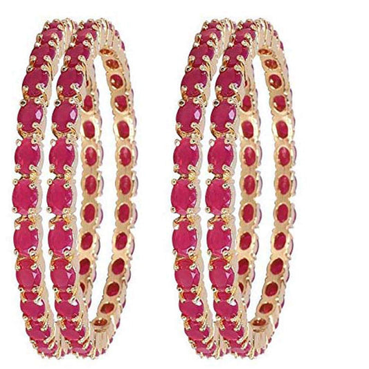 Gold-Plated Alloy Ruby Ad 4 Bangles Set - The Pari - Grab2buy
