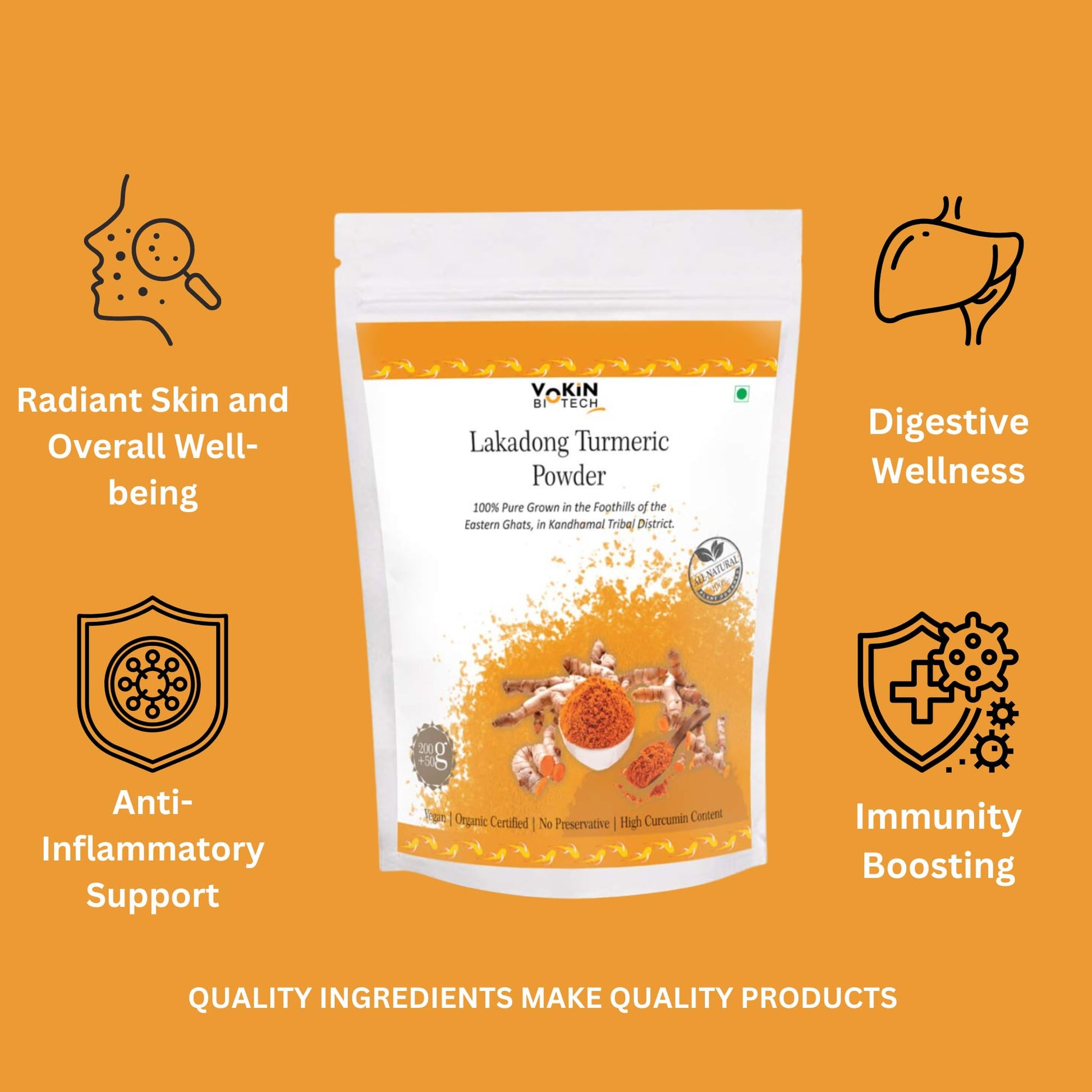 Vokin Biotech Lakadong Turmeric Powder | High Curcumin Content 7-9% Haldi Powder | Immunity Booster  Grab2Buy Vokin Biotech Grab2Buy