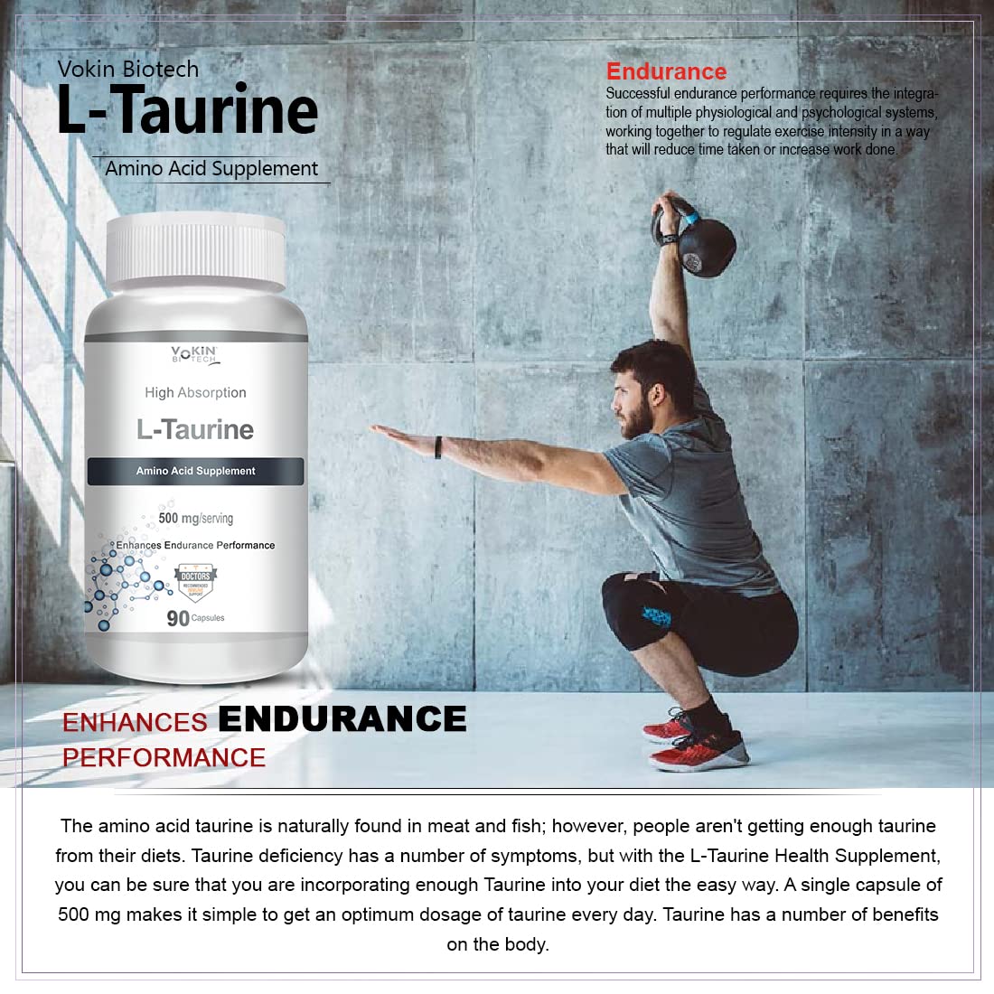 Vokin biotech L-Taurine - Amino Acid Supplement - 500mg  Grab2Buy Vokin Biotech Grab2Buy