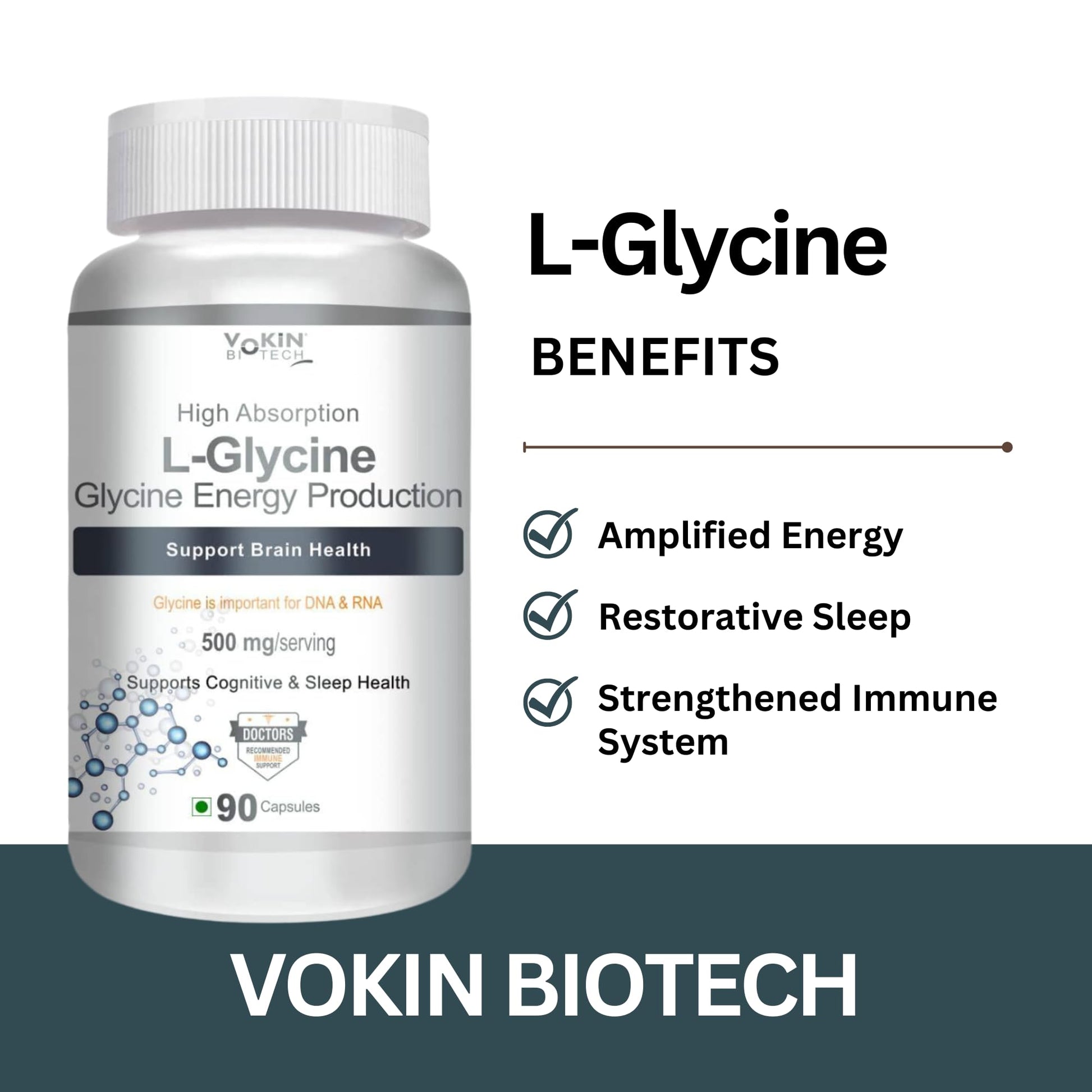 Vokin Biotech L- Glycine Energy Production - Support Cognitive and Sleep Health- 500mg  Grab2Buy Vokin Biotech Grab2Buy